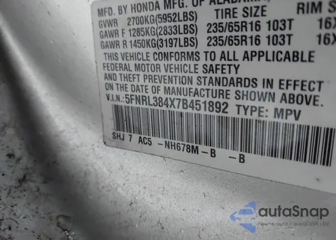 2007 Honda Odyssey Ex from USA, damaged, VIN 5FNRL384X7B451892